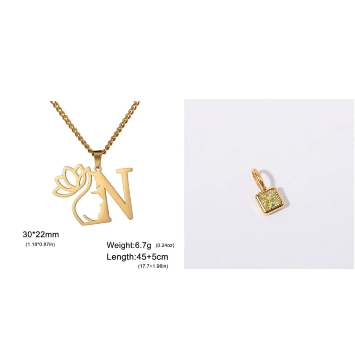 Stainless steel necklace with cross chain and a single initial letter pendant in gold tone.