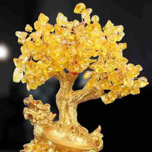 Citrine small water turtle money tree resin ornament measuring 18cm by 23cm