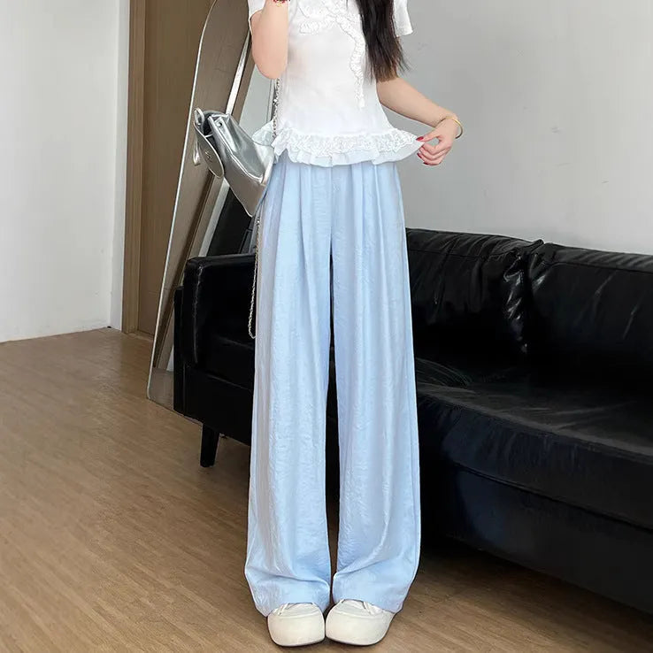 Casual high waist wide leg trousers in milky white, pleated front, loose fit design for women