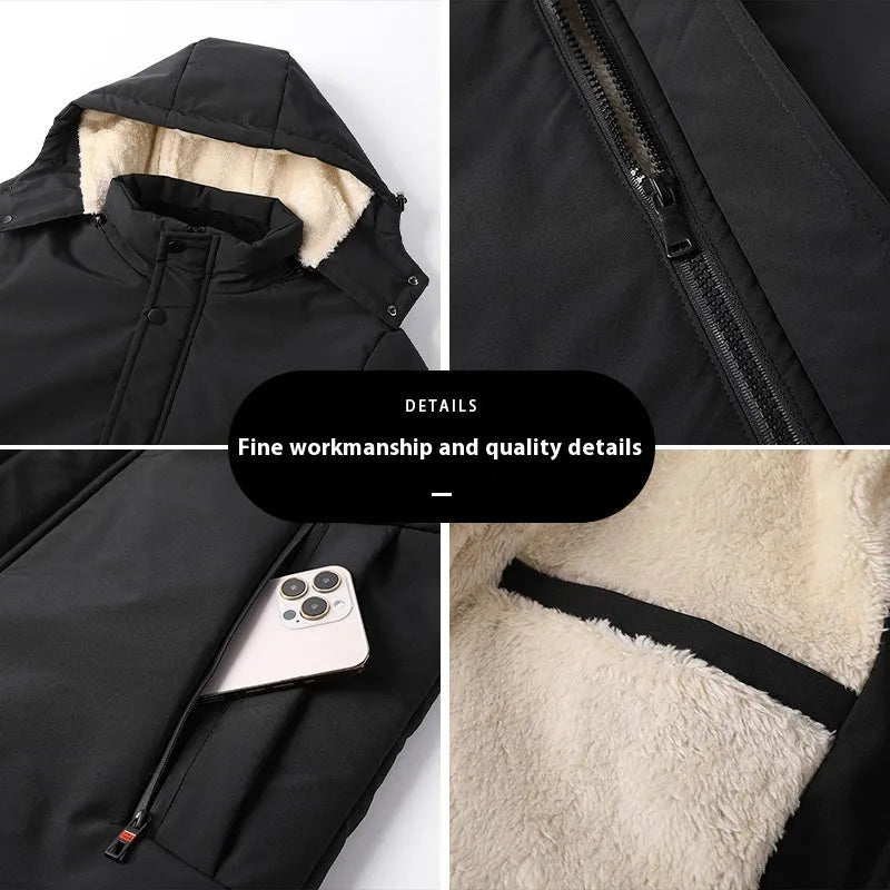 Winter men's thickened cotton cardigan in solid colour with zippered pocket, regular fit