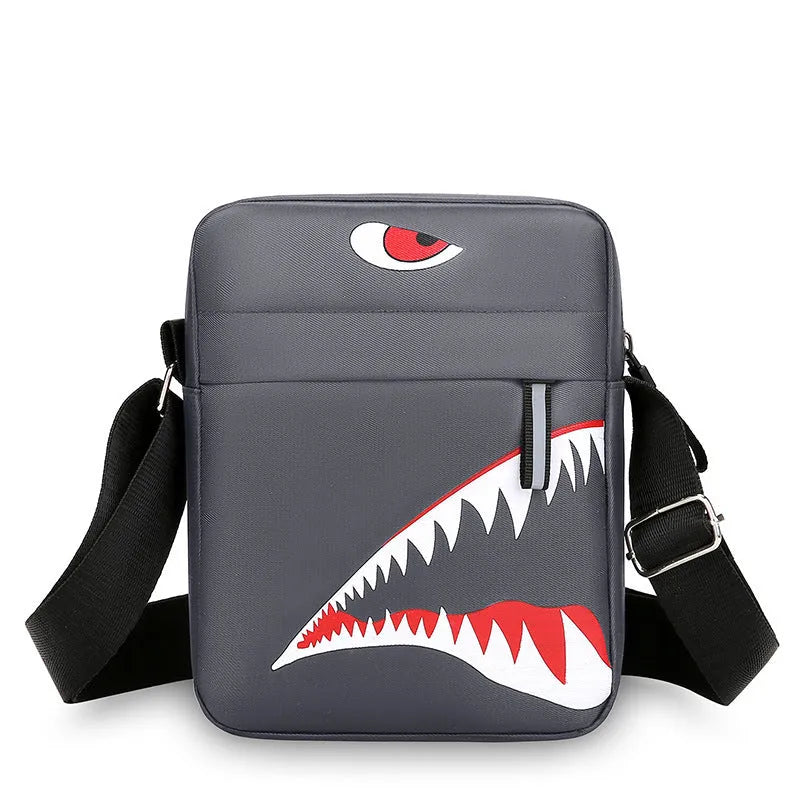 Men's small casual crossbody bag in Oxford cloth with animal print patterns in black colour option