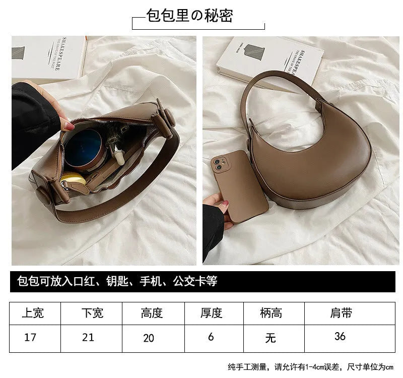 Women's retro dumpling shape shoulder bag in black with sandwich pocket design