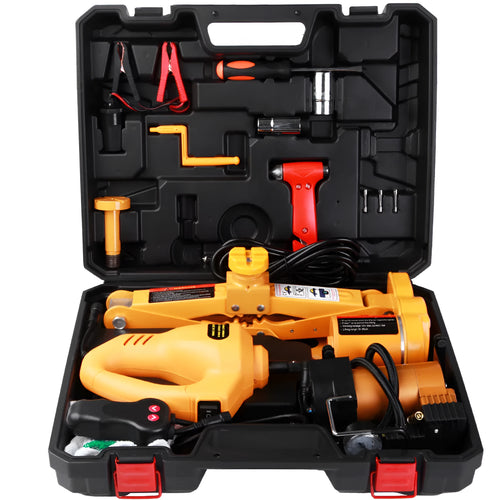 Yellow steel electric car jack set with electric wrench for vehicle tyre changes