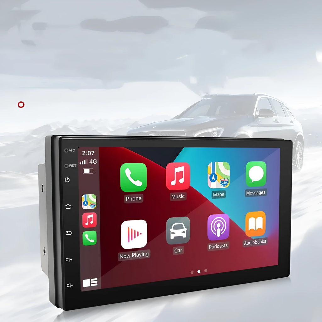 Black universal car MP5 player with 7-inch screen, GPS navigation and integrated radio for manual transmission vehicles