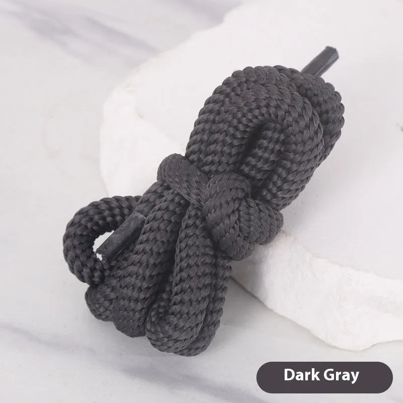 A selection of round braided shoelaces and hoodie cords in various colours, showing 1.0cm width