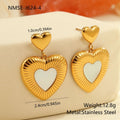 Gold-coloured heart-shaped earrings with fritillary patterning on stainless steel with 18K electroplating