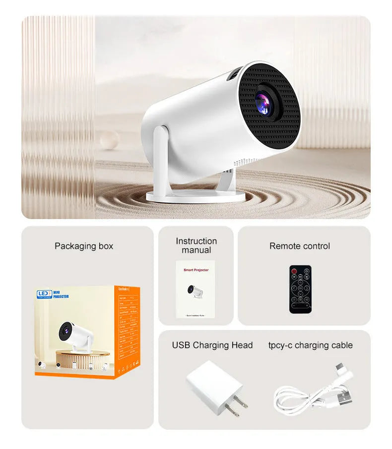 White MINI wireless portable projector with 1080p HD resolution for home cinema use