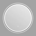 Black frame round smart LED bathroom mirror with touch control mounted on wall