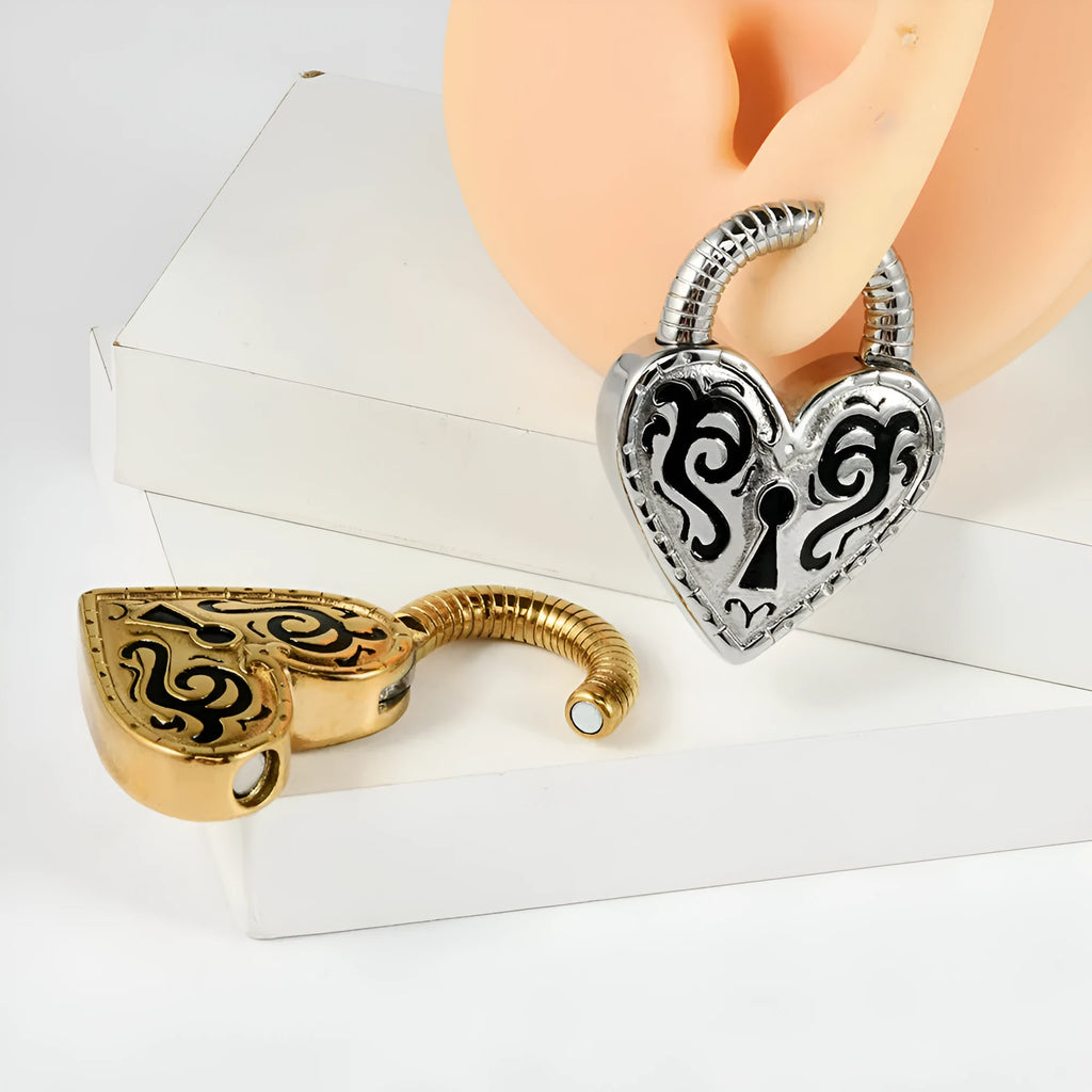 Women's stainless steel heart-shaped earrings with electroplated gold finish