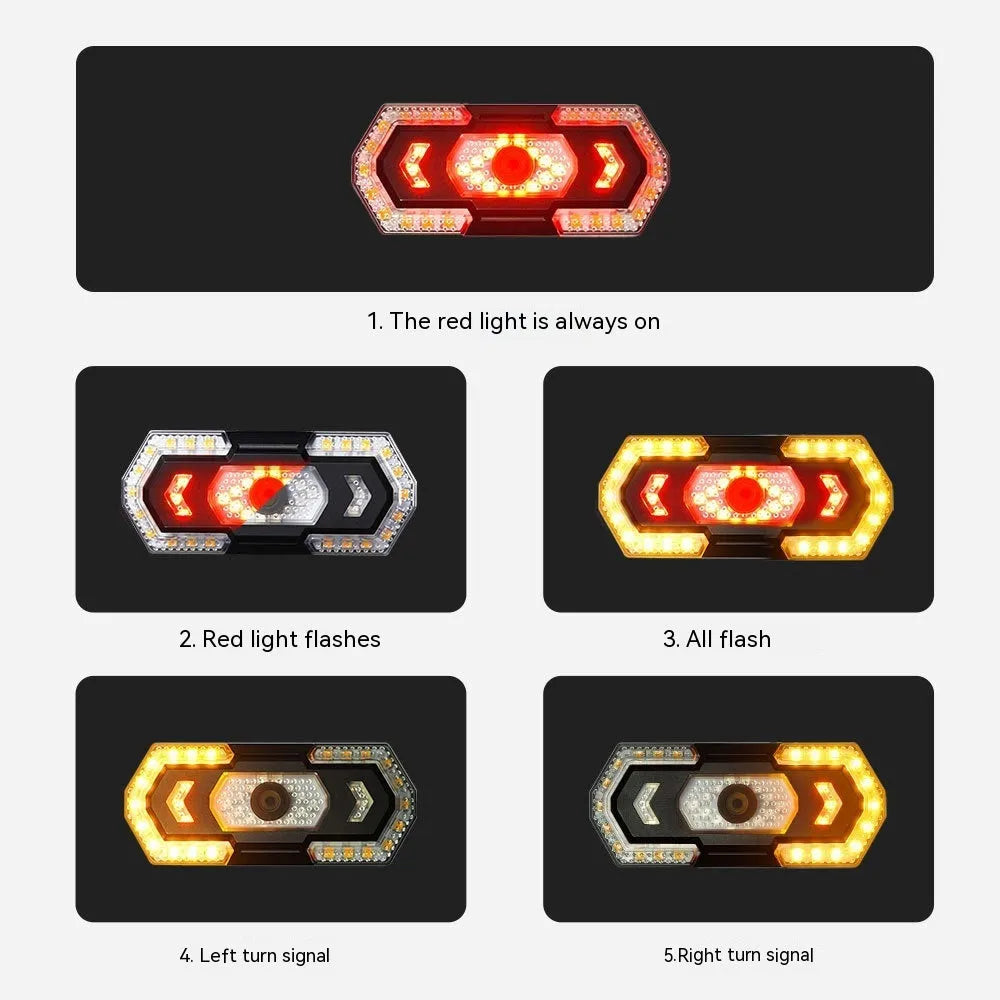 Black wireless remote control motorcycle LED tail light and turn signal kit with USB charging port.