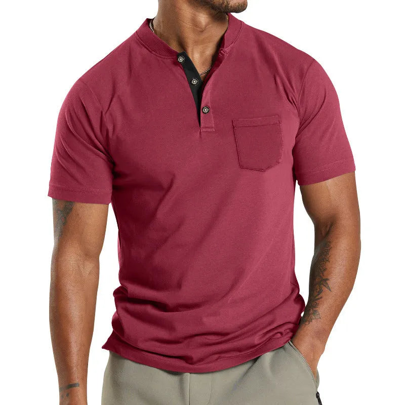 Plus size men's short sleeve button shirt with chest pocket in solid colour polyester fabric
