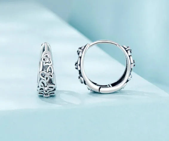Sterling silver hollow butterfly earrings with zircon stones, 14mm height fashion jewellery