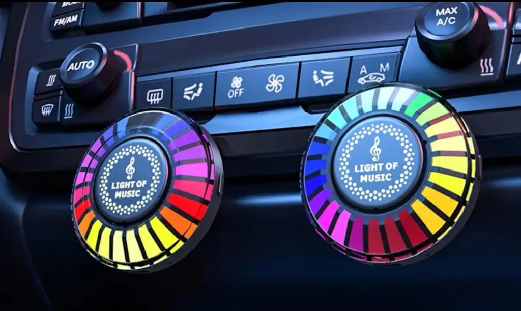 Car air vent mounted RGB rhythm atmosphere light with aromatherapy function in vehicle interior