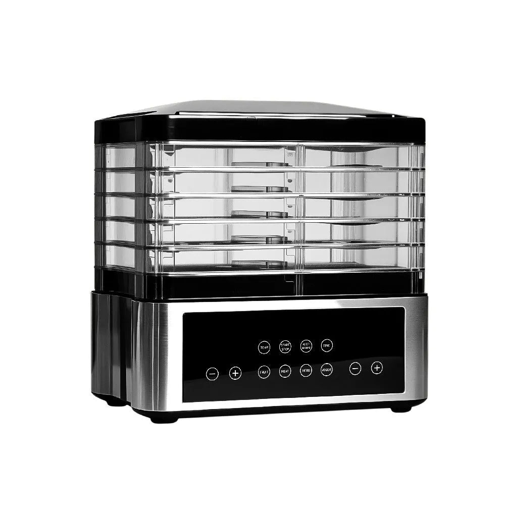 Silver stainless steel food dehydrator with 14 litre capacity and digital temperature control
