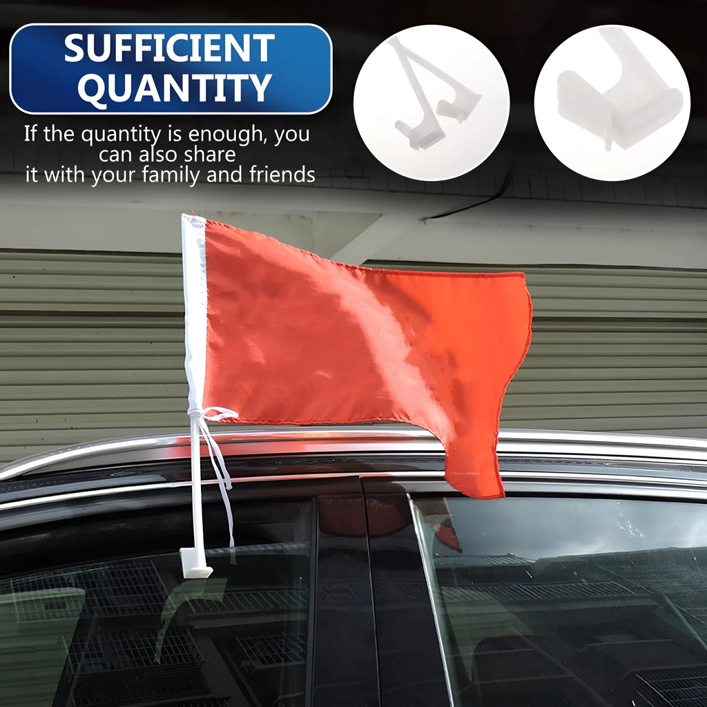 White PP plastic car window flag clips mounted on vehicle glass