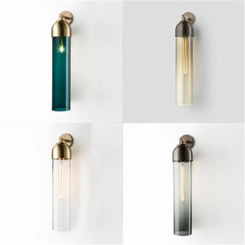 Nordic postmodern minimalist glass shade wall lamp in a modern living room setting.