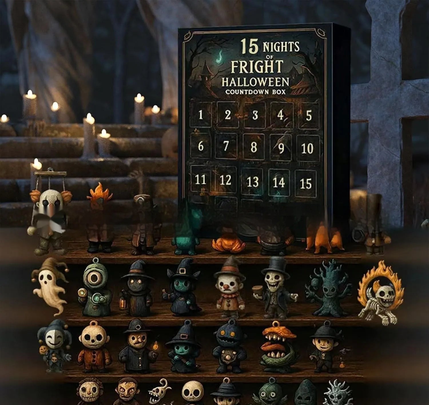 Halloween horror countdown box with 31 compartments and resin doll blind box surprises