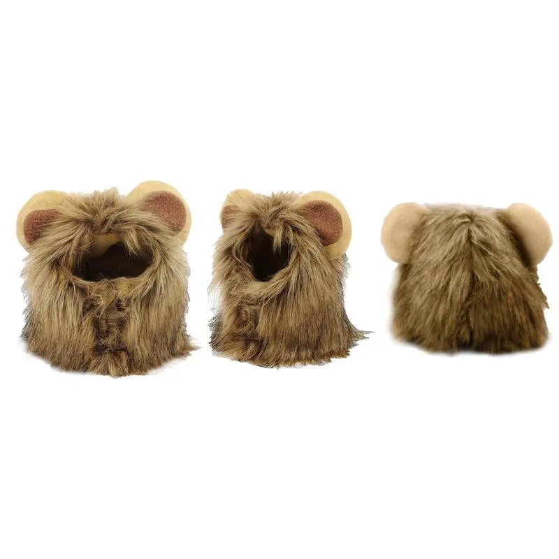 Lion mane wig costume accessory on cat with soft artificial hair and plush ears