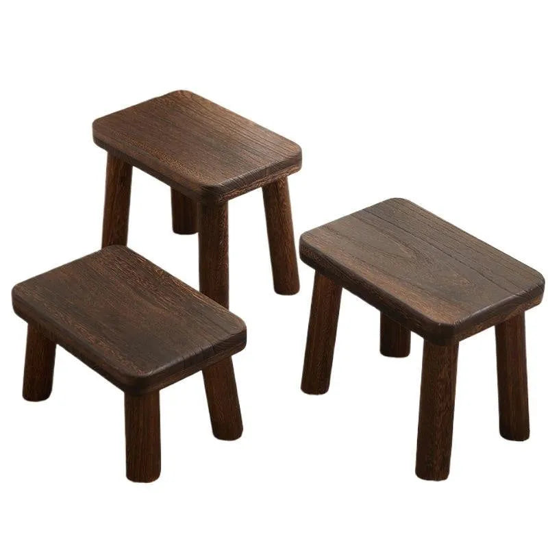 Distressed solid wood shoe changing stool with bracket structure