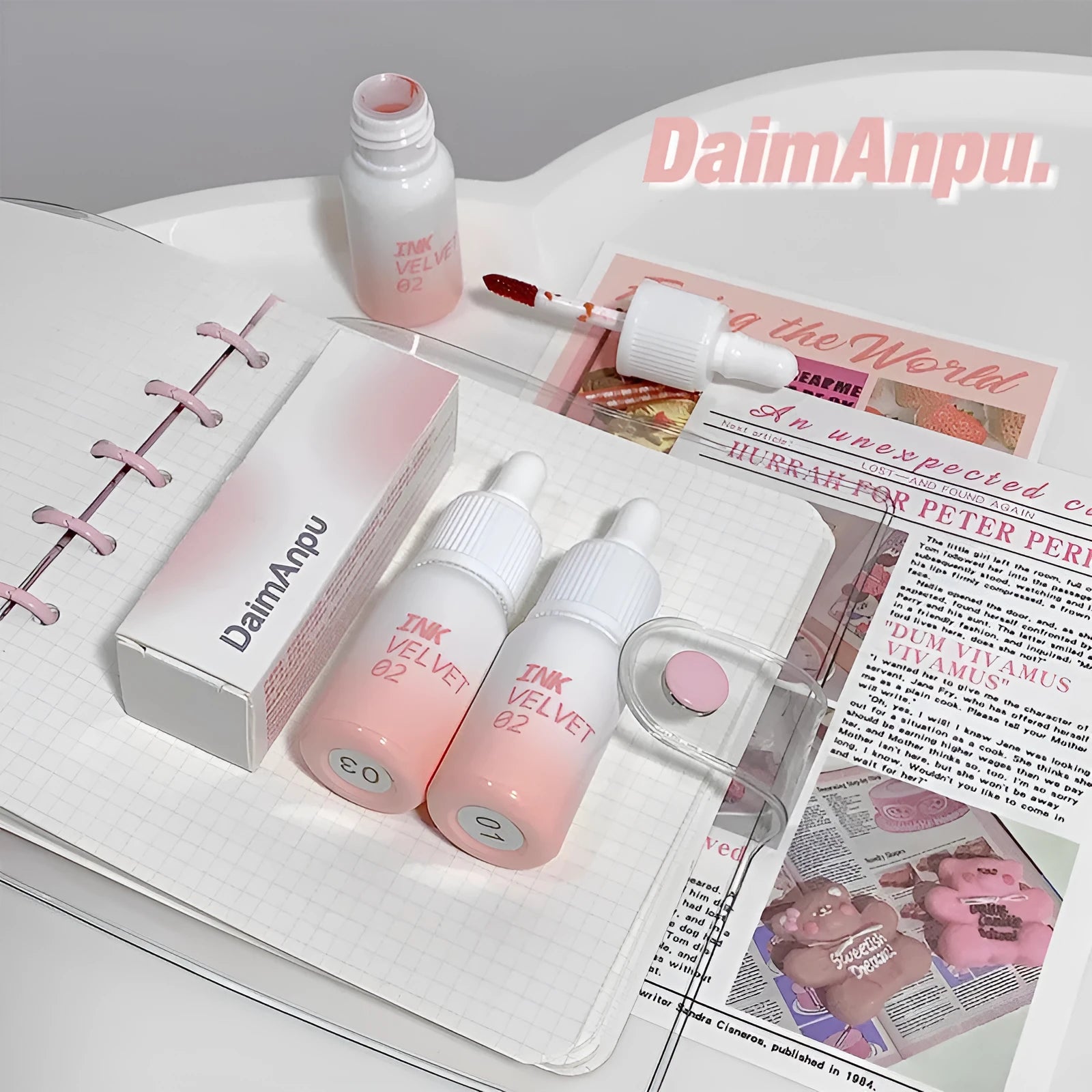 Mirror Lip Lacquer tube in 3.5g size showing four shade options from Milk Huhoo series
