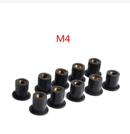 Motorcycle windshield rubber expansion nuts with brass inserts in M4 M5 M6 thread sizes