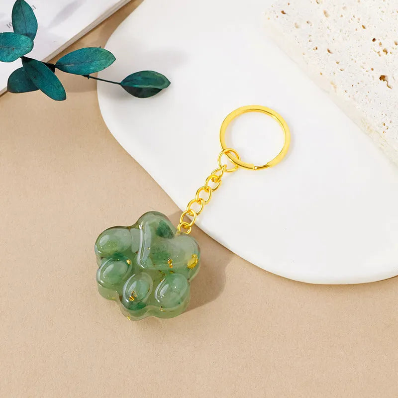 Natural crystal cat's paw keychain with small pendant and gemstone beads