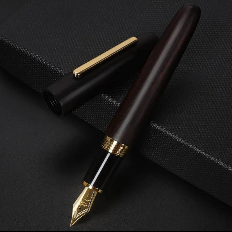 Wooden fountain pen with rotating cap in various wood finishes with interchangeable nib options