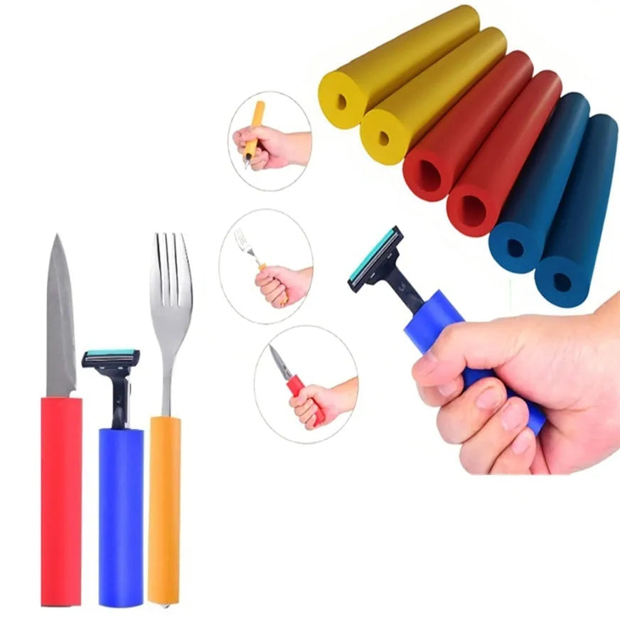 Set of black rubber grip hoses for securing tableware handles and pens