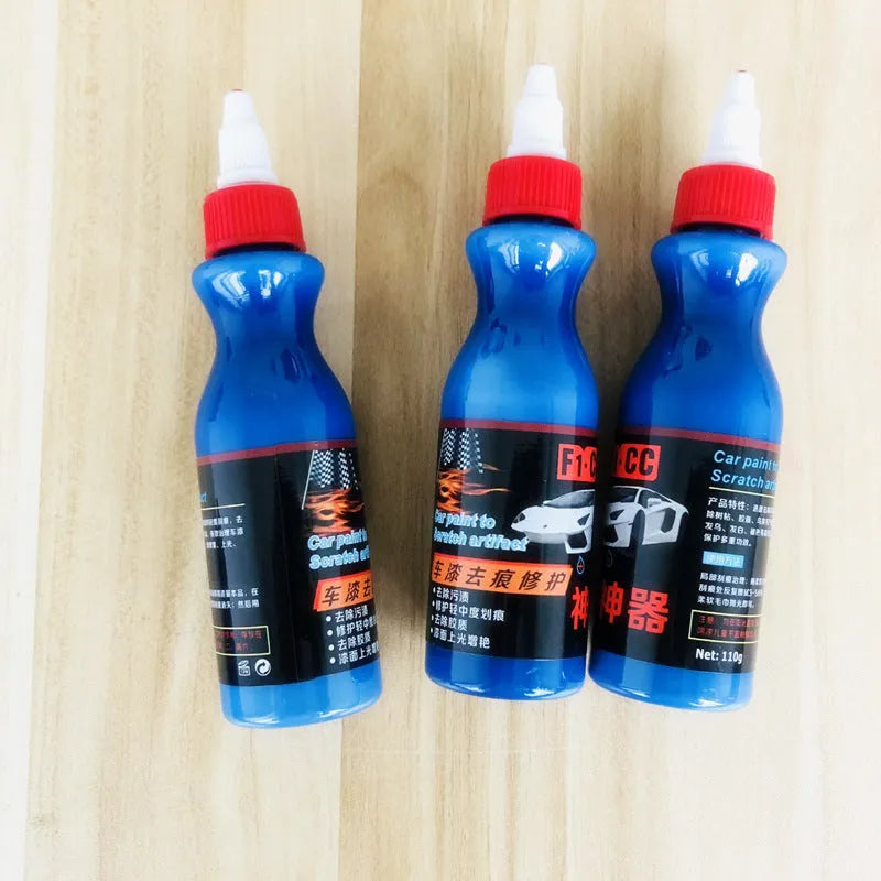 Blue automotive scratch repair agent with wiping tool for car paint restoration