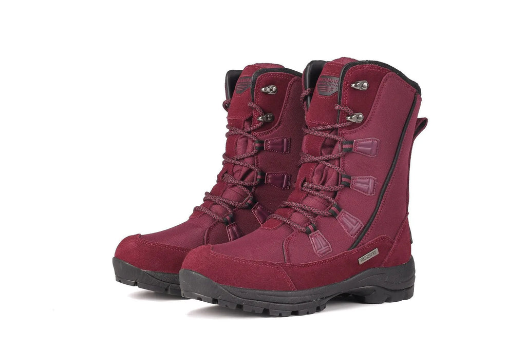 Women's black thermal snow boots with mid-calf height, round toe, and rubber sole.