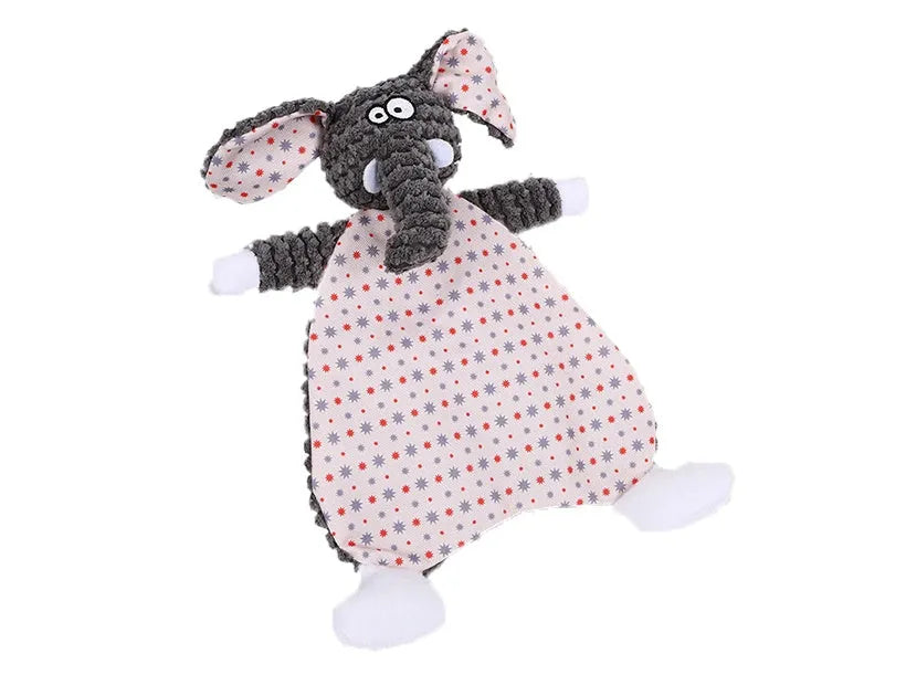 Soft velvet pet toy shaped like a fox elephant with sound activation for cats and dogs