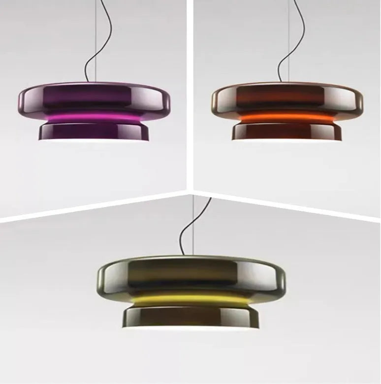 Modern simple style glass chandelier with milky white, purple, green, and brown light colours