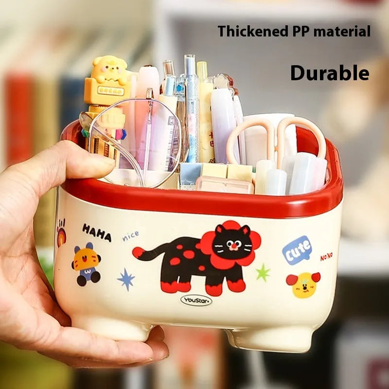 Cartoon design plastic desktop organiser with 2L capacity storage box and grid pattern for stationery organisation
