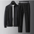 Slim fit stand collar casual sports jacket and trousers track suit in black colour