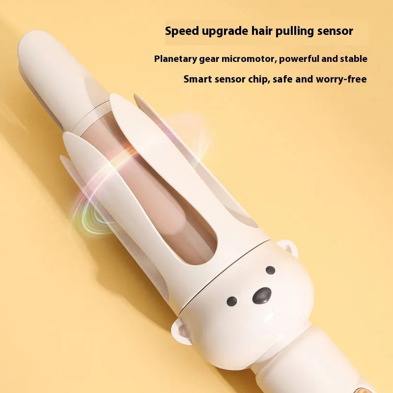Beige anion automatic hair curler with negative ion technology and hair stick accessory for lazy curly hair styling