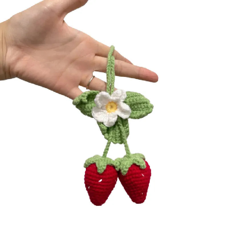 Handmade strawberry-shaped weaving pendant made from cotton and hemp for car decorative hanging