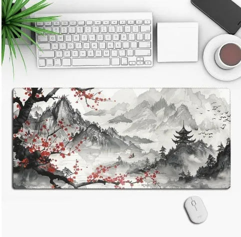 Hot anime series gaming mouse pad with colourful graphic, shown on a desk with a mouse.