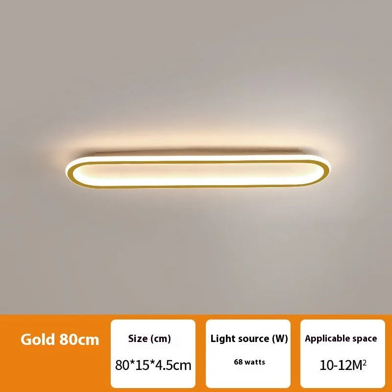 Minimalist black aluminium strip ceiling lamp with PVC shade mounted on a white ceiling