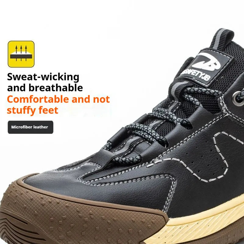 Flyknit leather work shoes with rubber sole in multiple colour options
