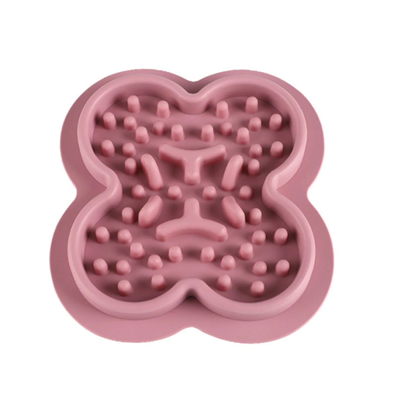 Blue silicone pet licking pad with textured surface and raised edges for slow feeding.