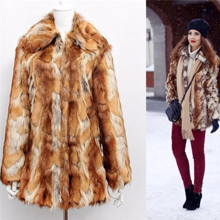 Women's tiger pattern faux fur leather jacket in medium length with slim fit street fashion style