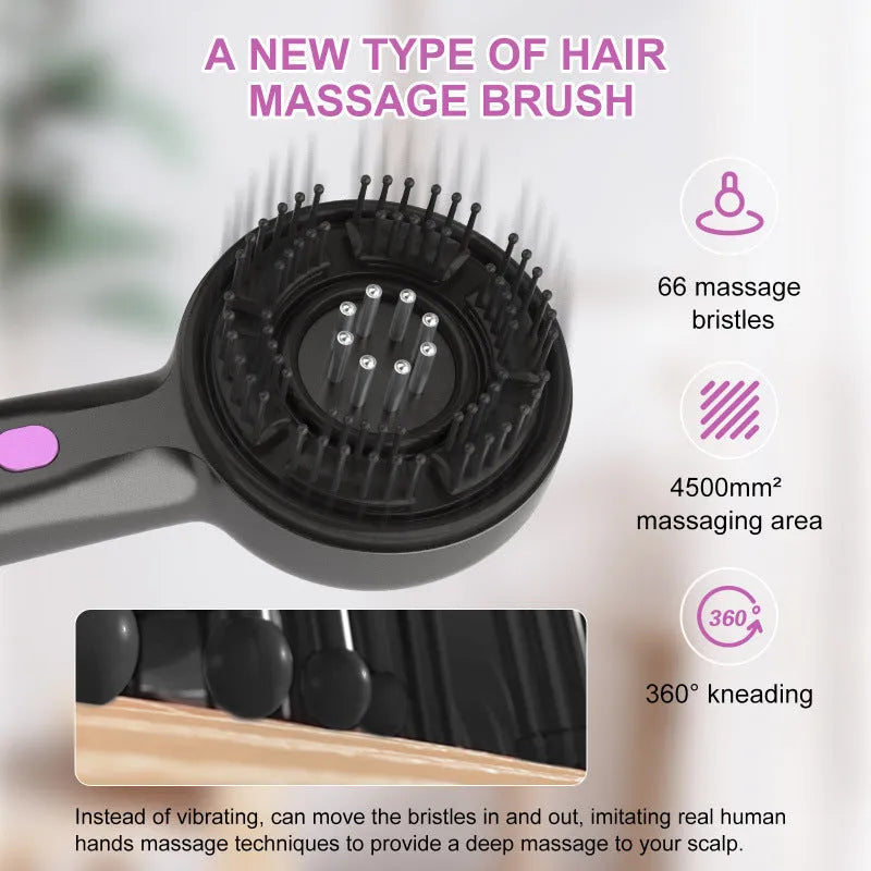 USB rechargeable electric head massager comb in black, grey or red with two-speed control.
