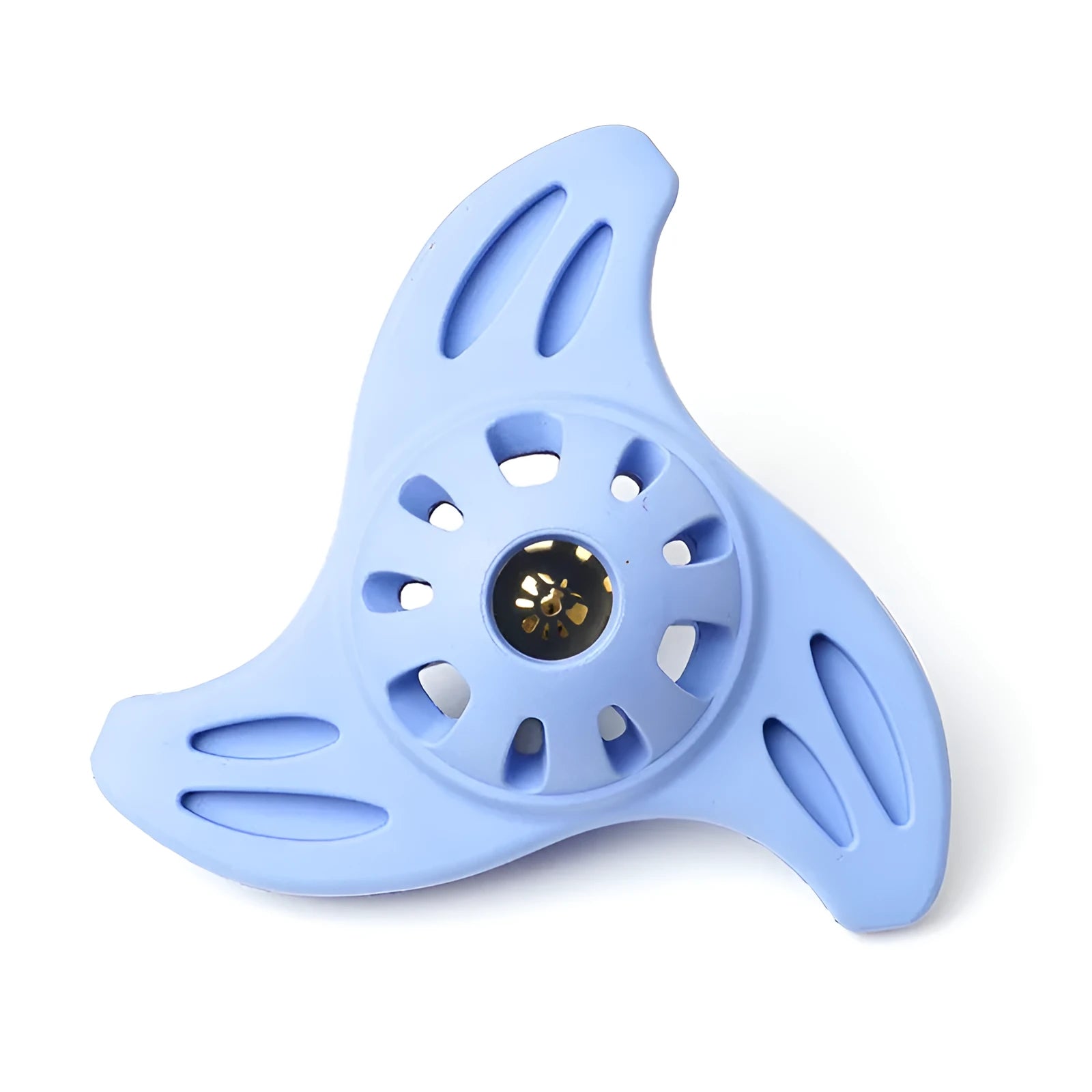 Blue or purple bite-resistant boomerang dog chew toy with molar edge texture for puppy teeth relief