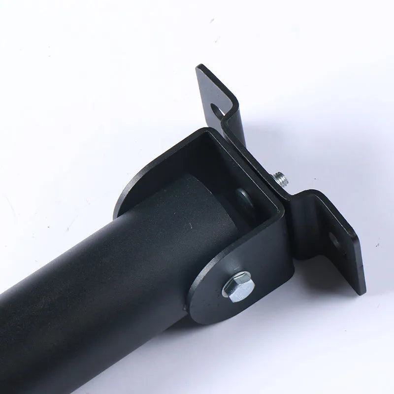 Steel wall-mounted rack holding multiple barbell bars or tubes