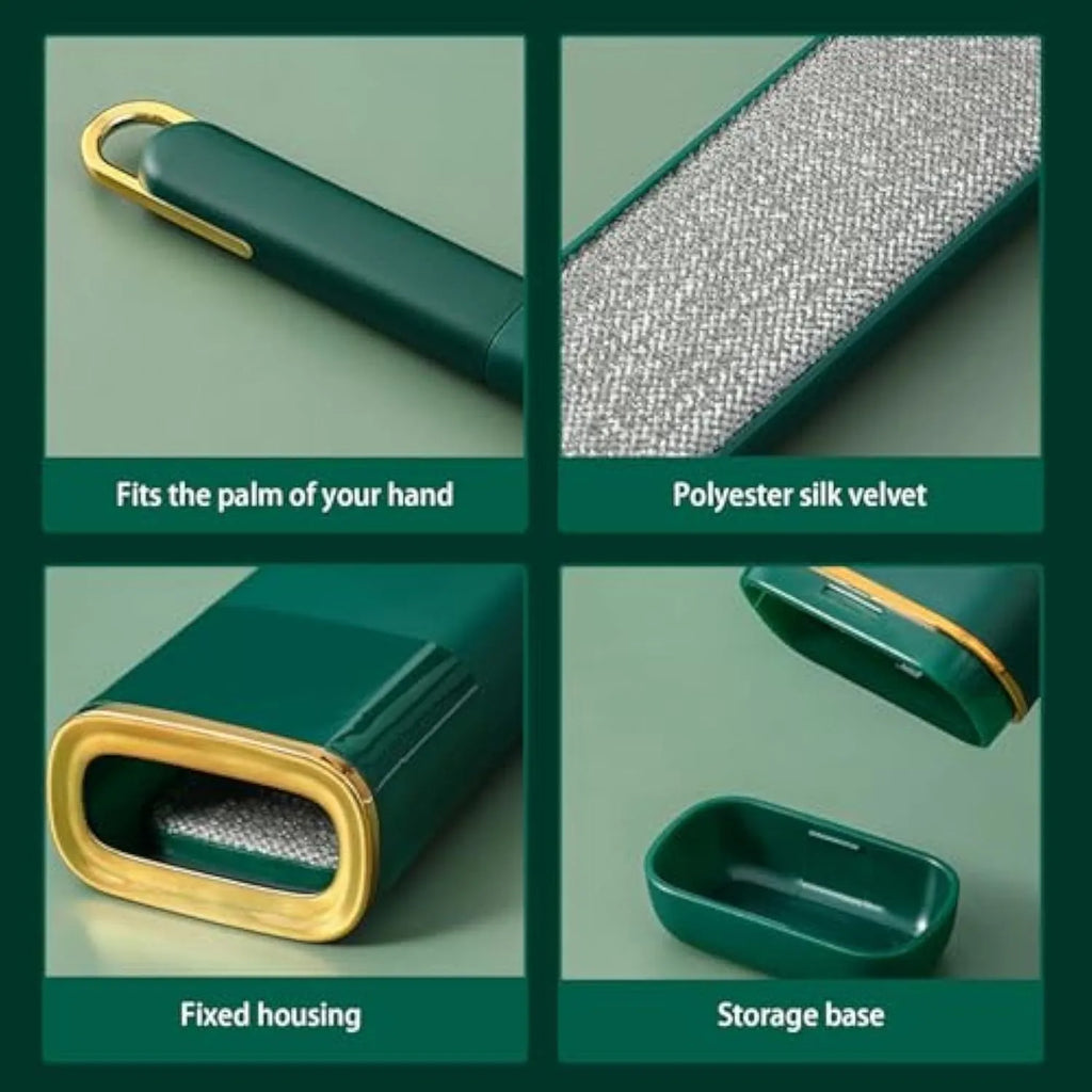 Double-sided self-cleaning pet hair removal brush in blue, green and white colour options