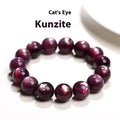 Natural purple lepidolite crystal round beads bracelet with geometric shapes and polished surfaces
