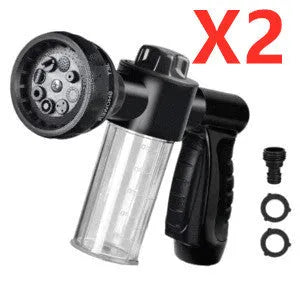 Green high pressure foam spray gun with adjustable nozzle for car washing and household cleaning.