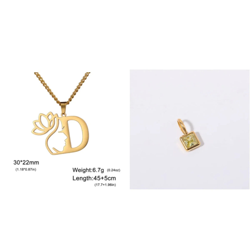 Stainless steel necklace with cross chain and a single initial letter pendant in gold tone.