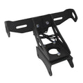 Black aluminum alloy rear license plate frame for Honda motorcycle showing fixed bracket style
