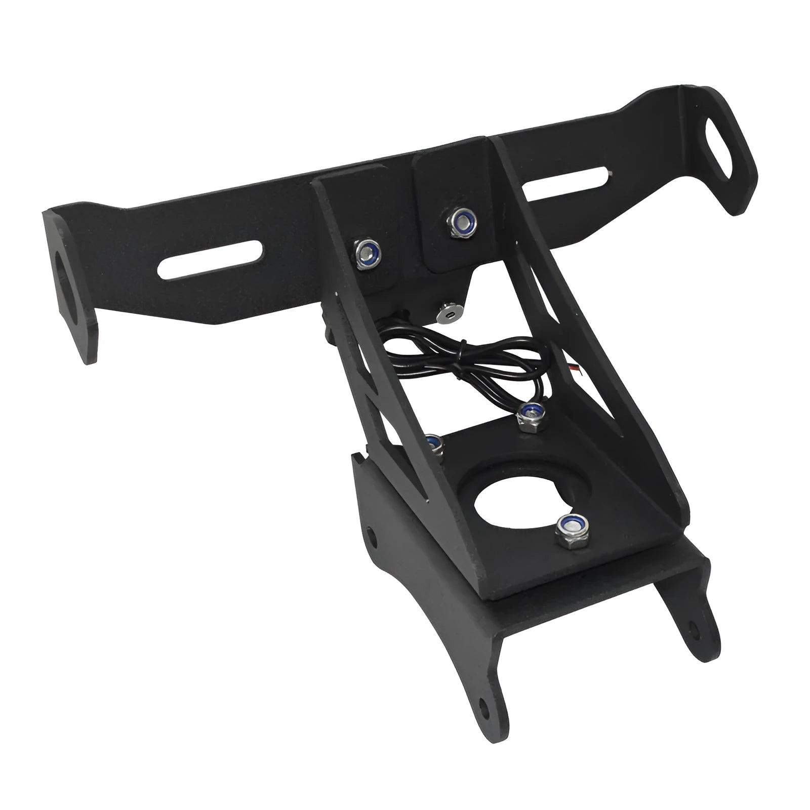Black aluminum alloy rear license plate frame for Honda motorcycle showing fixed bracket style